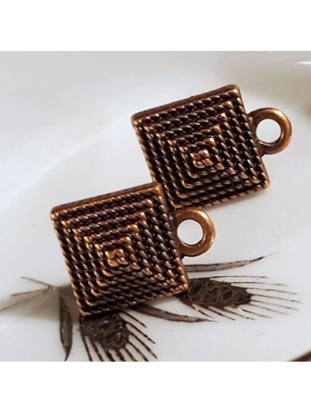 Avant Garde Antique Copper Egyptian Pyramid Dotted Earring Post Findings 2 pcs